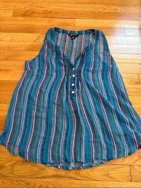 Zurry Teal Multicolor Striped Henley Tank